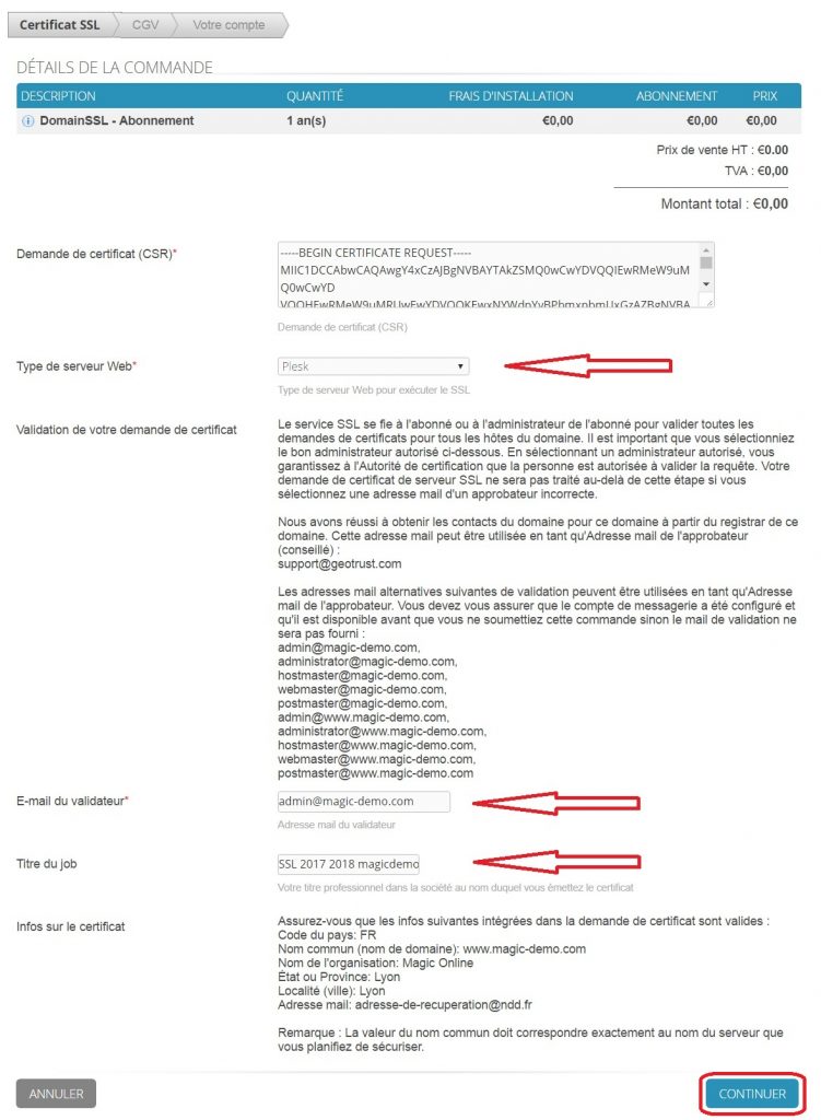 Plesk installation certificat ssl assistance magic online