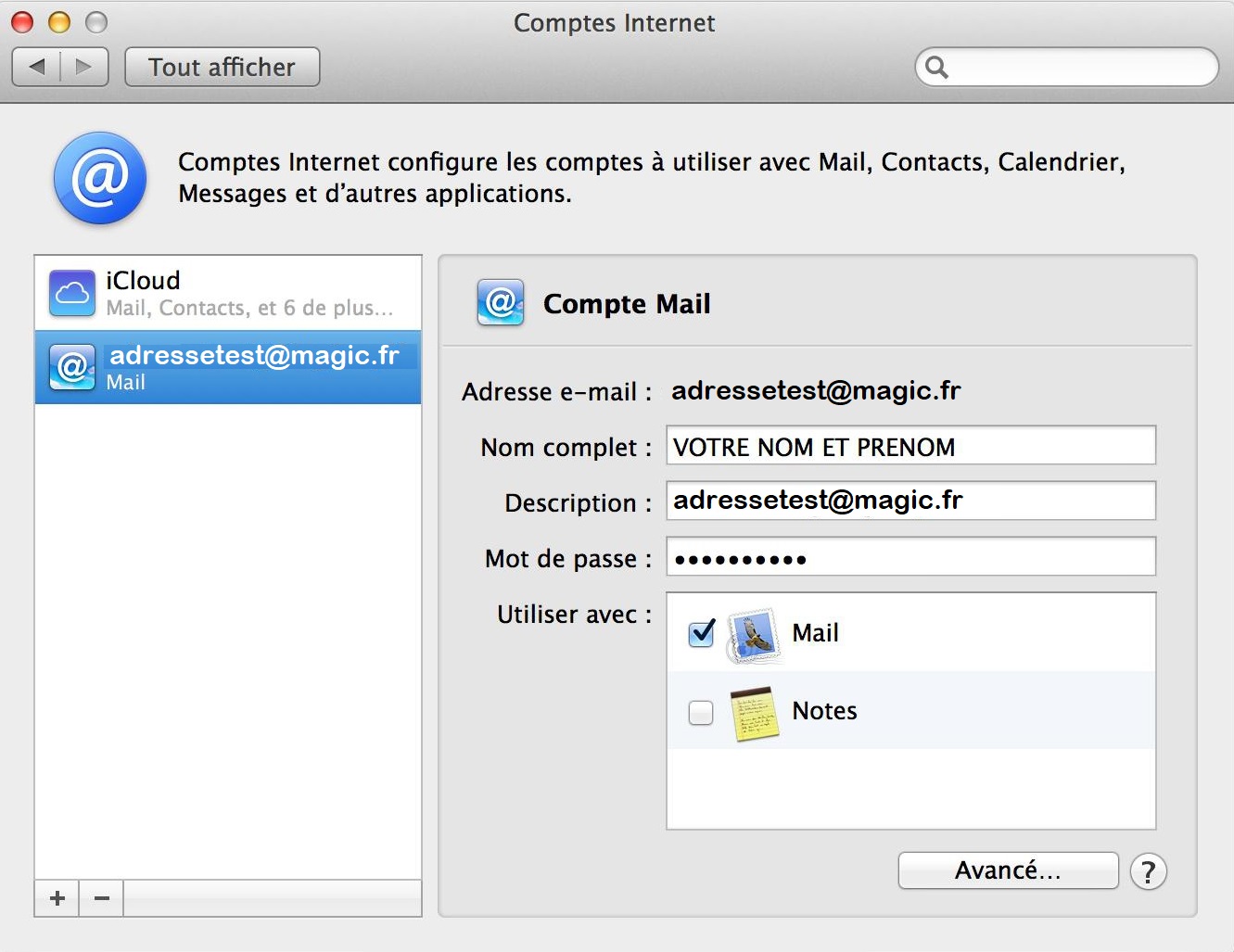 Mac OS - Comptes Internet