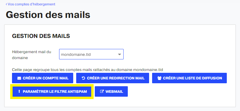 Configuración del filtro antispam