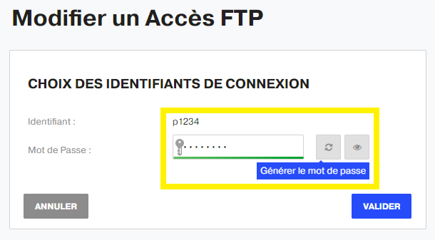 Modifier le mot de passe FTP