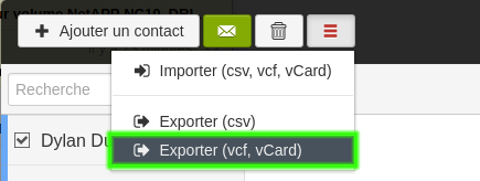 Rainloop: Exporter des contacts au format .vcf