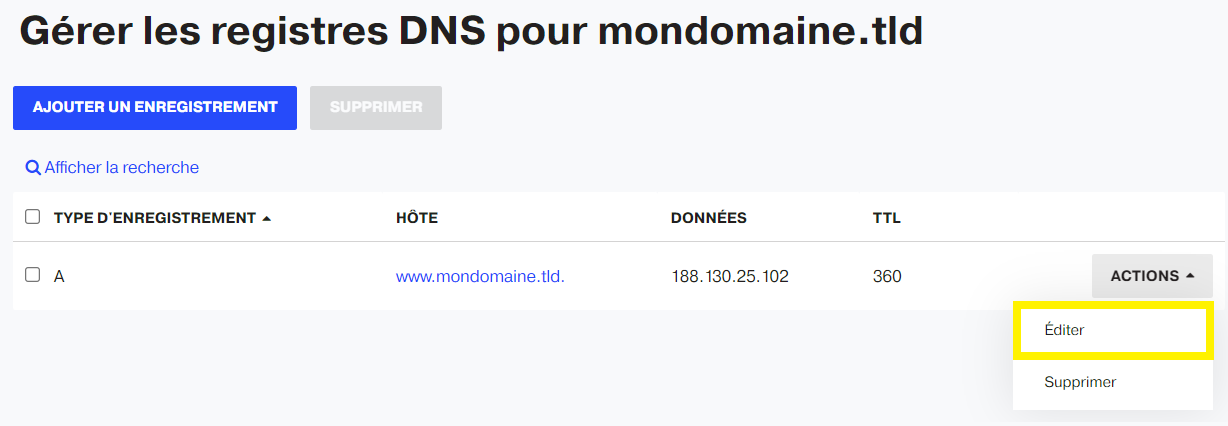 Editer une entrée DNS
