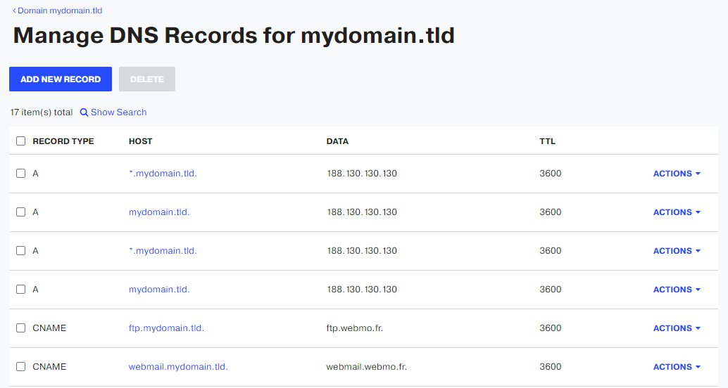 Default DNS records
